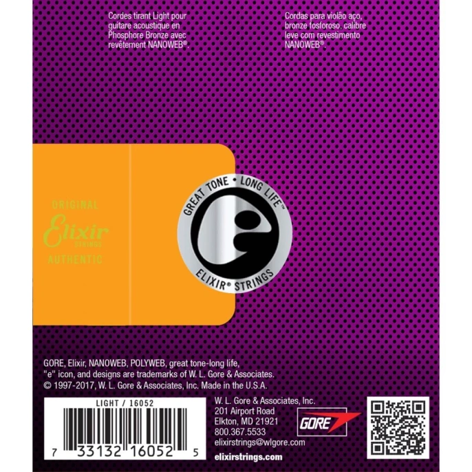 Струны для акустической гитары Elixir 16027 Phos Bronze NanoWeb Custom Light
