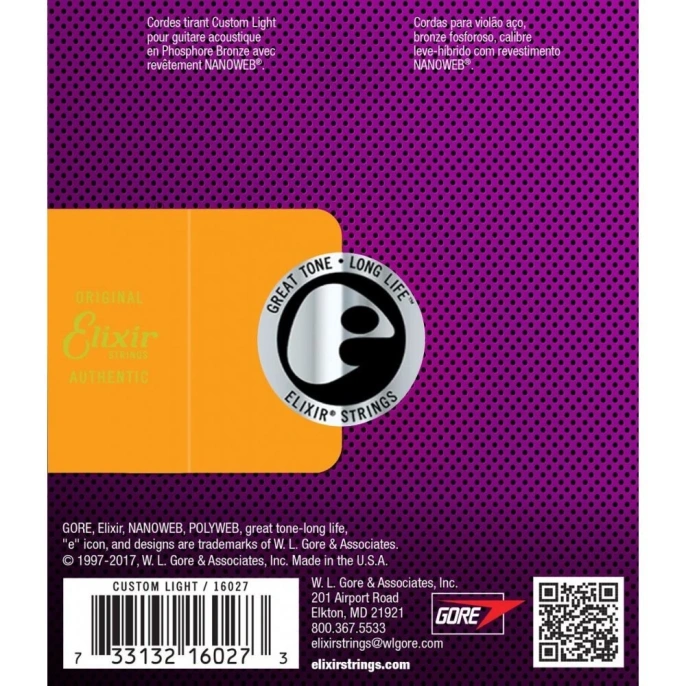 Струны для акустической гитары Elixir 16052 Phos Bronze NanoWeb Light