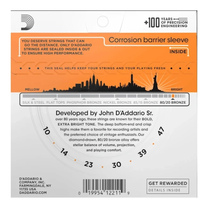 Струны для акустической гитары D'Addario EJ10 10-47