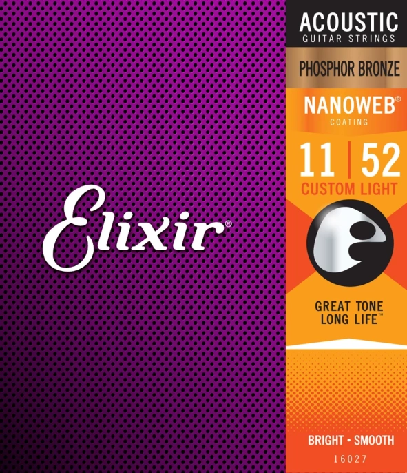 Струны для акустической гитары Elixir 16027 Phos Bronze NanoWeb Custom Light