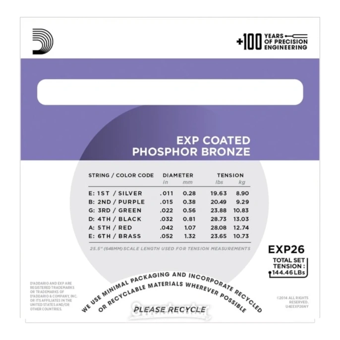 Струны для акустической гитары D'Addario EXP26 11-52