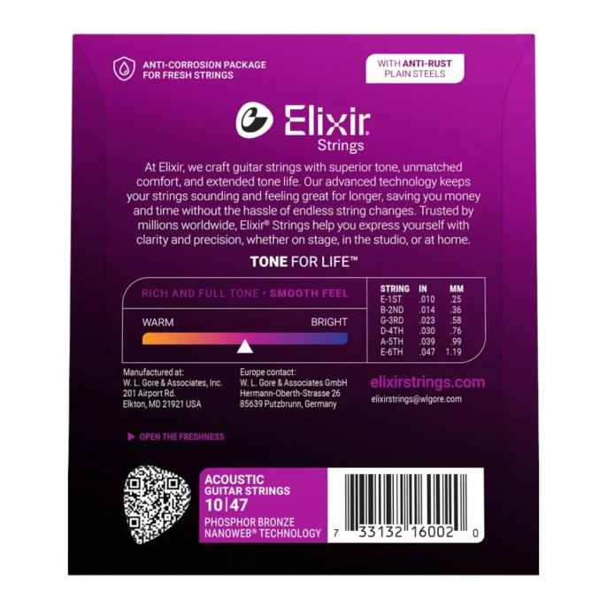 Струны для акустической гитары Elixir Phosphore Bronze Extra light-medium 10-47 NW